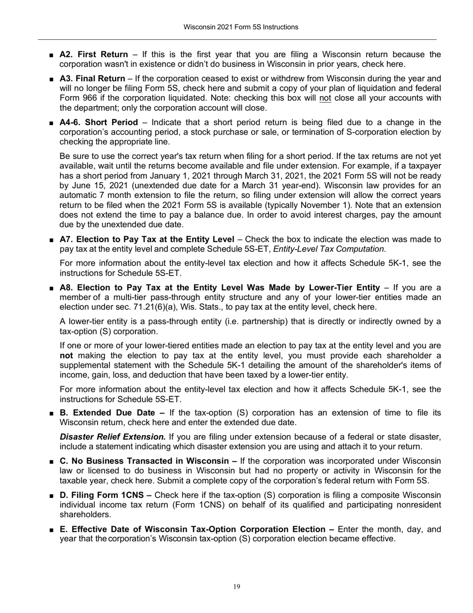 Instructions for Form 5S, IC-049 Wisconsin Tax-Option (S) Corporation Franchise or Income Tax Return - Wisconsin, Page 20
