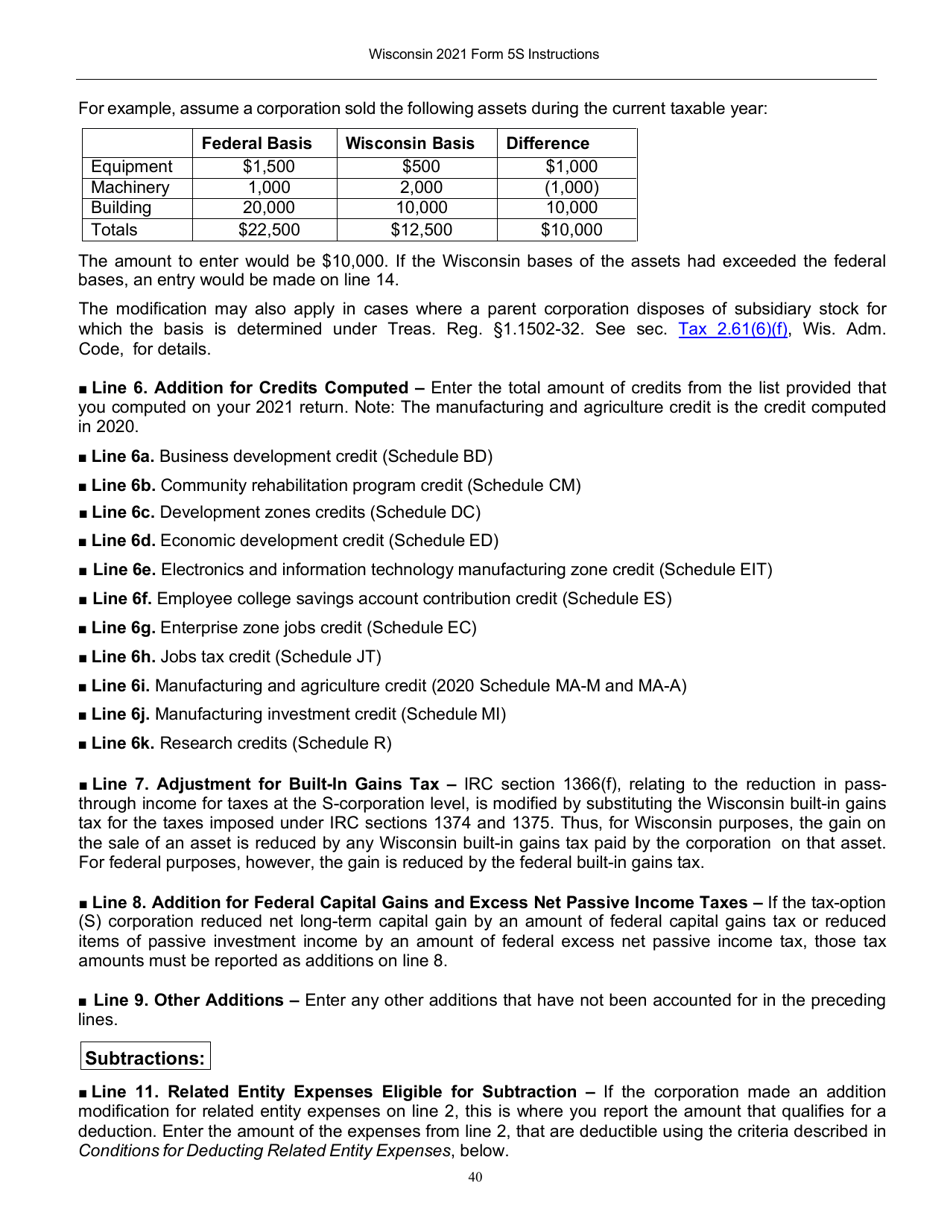 Instructions for Form 5S, IC-049 Wisconsin Tax-Option (S) Corporation Franchise or Income Tax Return - Wisconsin, Page 41