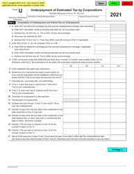 Form U (DC-033) &quot;Underpayment of Estimated Tax by Corporations&quot; - Wisconsin, 2021