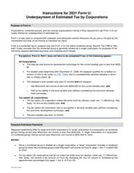 Instructions for Form U, DC-033 &quot;Underpayment of Estimated Tax by Corporations&quot; - Wisconsin, 2021