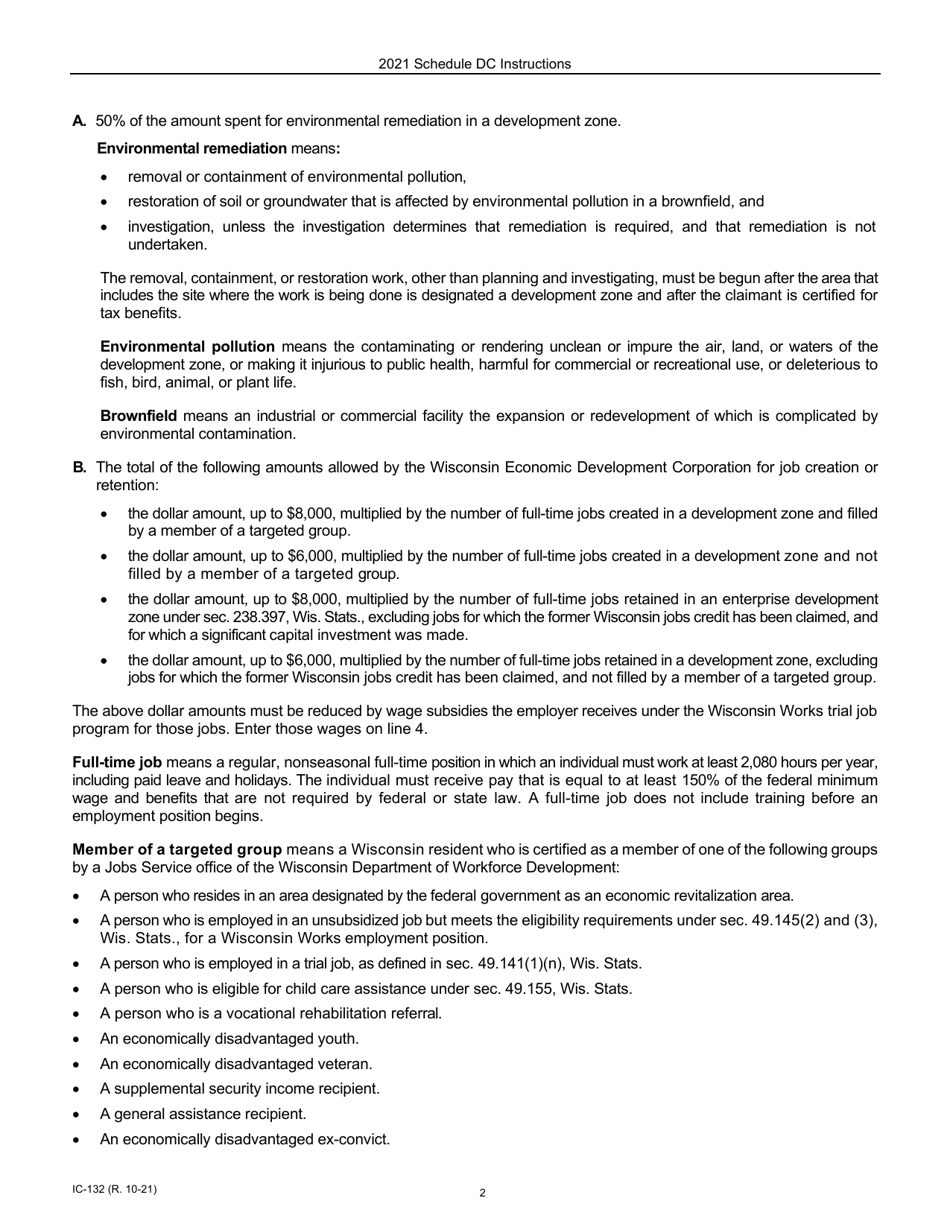 Instructions for Form IC-032 Schedule DC Wisconsin Development Zones Credits - Wisconsin, Page 2