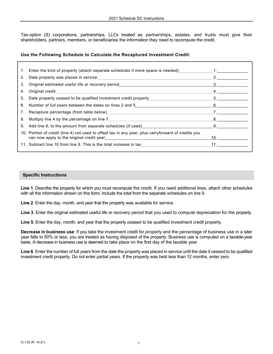 Instructions for Form IC-032 Schedule DC Wisconsin Development Zones Credits - Wisconsin, Page 7