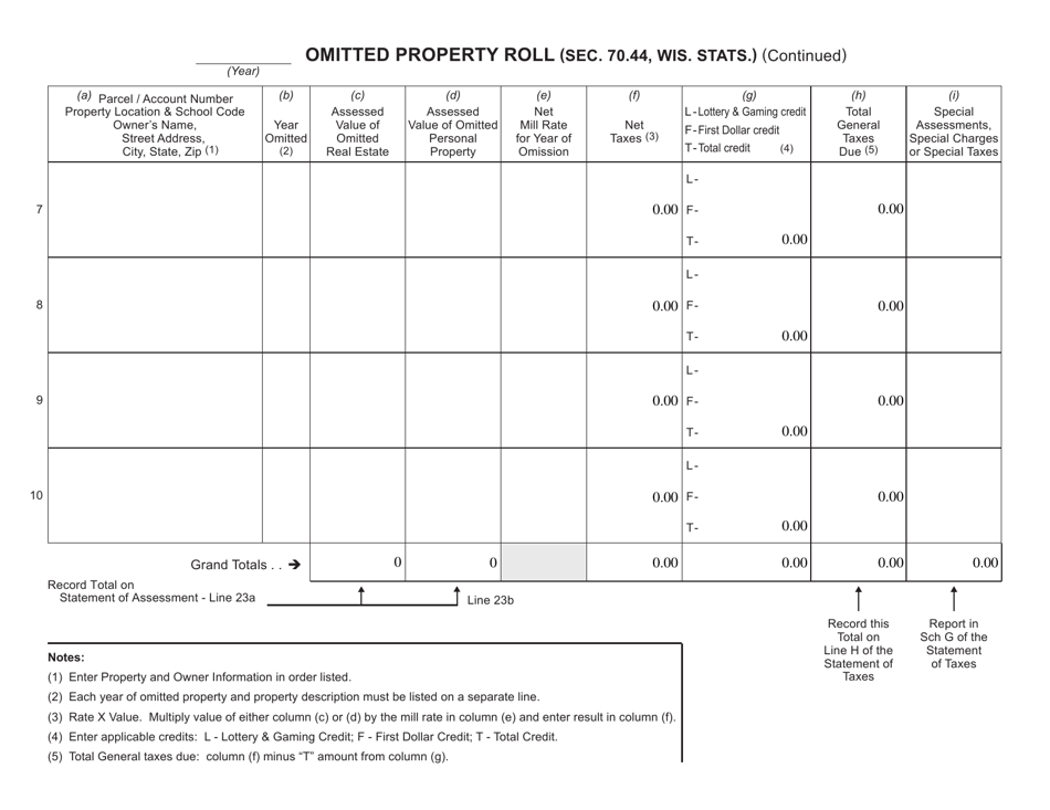 Form PA-5 / 659 Omitted Property Roll - Wisconsin, Page 2