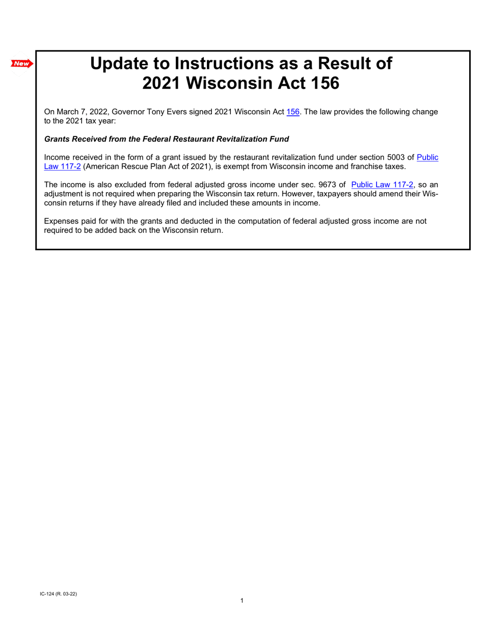 Download Instructions for Form IC024 Schedule 4W Wisconsin