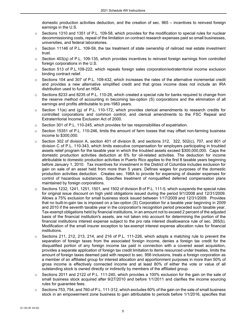 Instructions for Form IC-024 Schedule 4W Wisconsin Subtractions From Federal Income - Wisconsin, Page 5