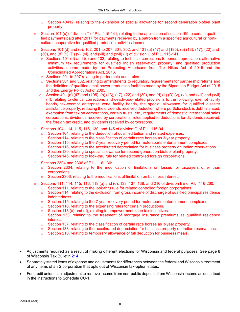Instructions for Form IC-024 Schedule 4W Wisconsin Subtractions From Federal Income - Wisconsin, Page 8