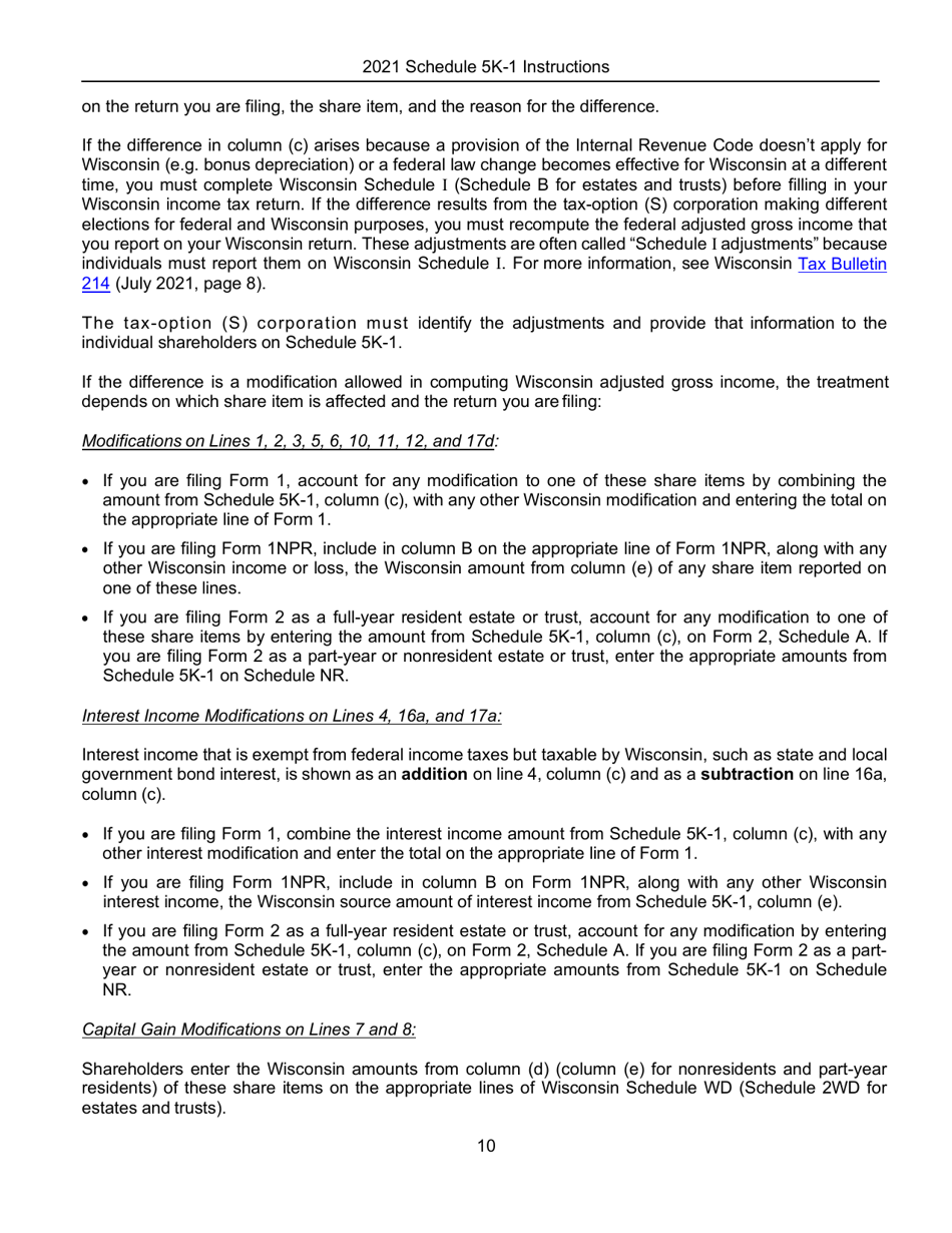 Instructions for Form IC-056 Schedule 5K-1 Tax-Option (S) Corporation Shareholders Share of Income, Deductions, Credits, Etc. - Wisconsin, Page 11