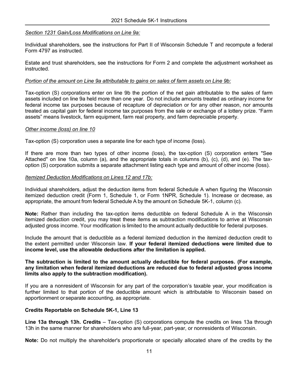 Instructions for Form IC-056 Schedule 5K-1 Tax-Option (S) Corporation Shareholders Share of Income, Deductions, Credits, Etc. - Wisconsin, Page 12