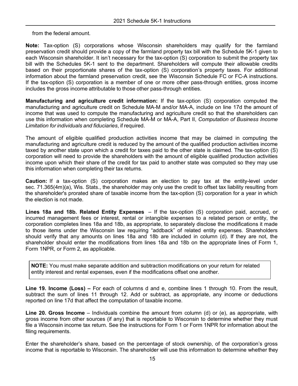 Instructions for Form IC-056 Schedule 5K-1 Tax-Option (S) Corporation Shareholders Share of Income, Deductions, Credits, Etc. - Wisconsin, Page 16