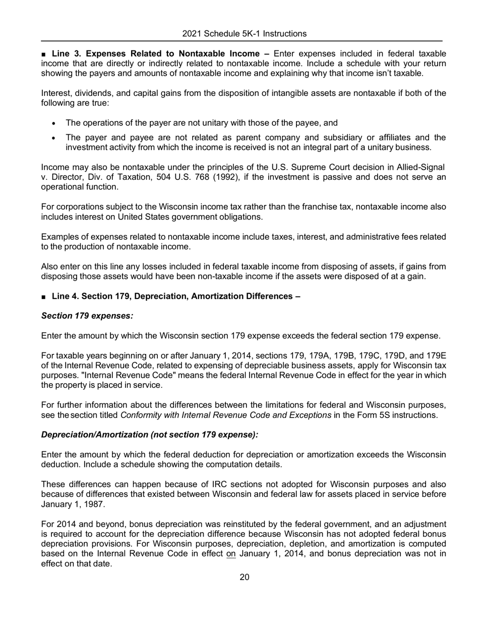 Instructions for Form IC-056 Schedule 5K-1 Tax-Option (S) Corporation Shareholders Share of Income, Deductions, Credits, Etc. - Wisconsin, Page 21