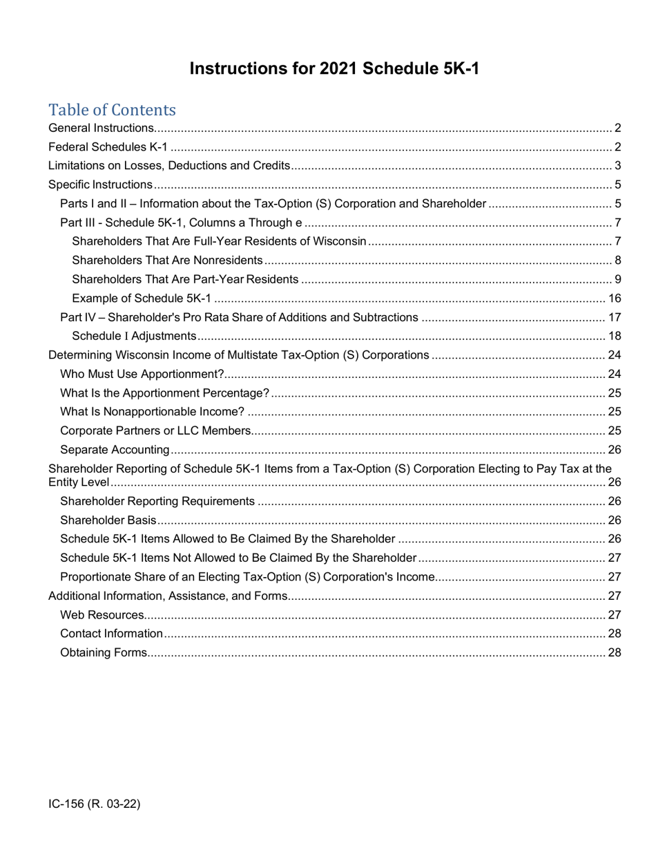 Instructions for Form IC-056 Schedule 5K-1 Tax-Option (S) Corporation Shareholders Share of Income, Deductions, Credits, Etc. - Wisconsin, Page 2