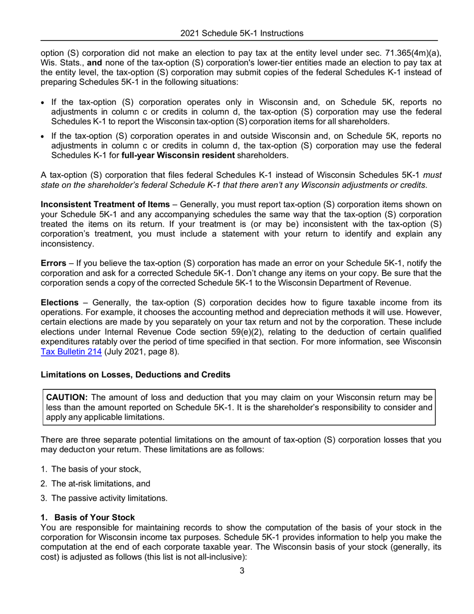 Instructions for Form IC-056 Schedule 5K-1 Tax-Option (S) Corporation Shareholders Share of Income, Deductions, Credits, Etc. - Wisconsin, Page 4