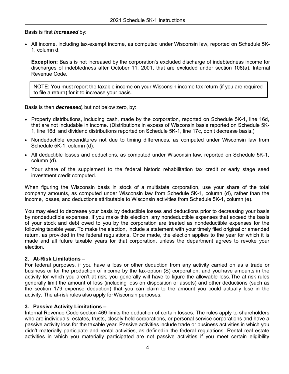 Instructions for Form IC-056 Schedule 5K-1 Tax-Option (S) Corporation Shareholders Share of Income, Deductions, Credits, Etc. - Wisconsin, Page 5
