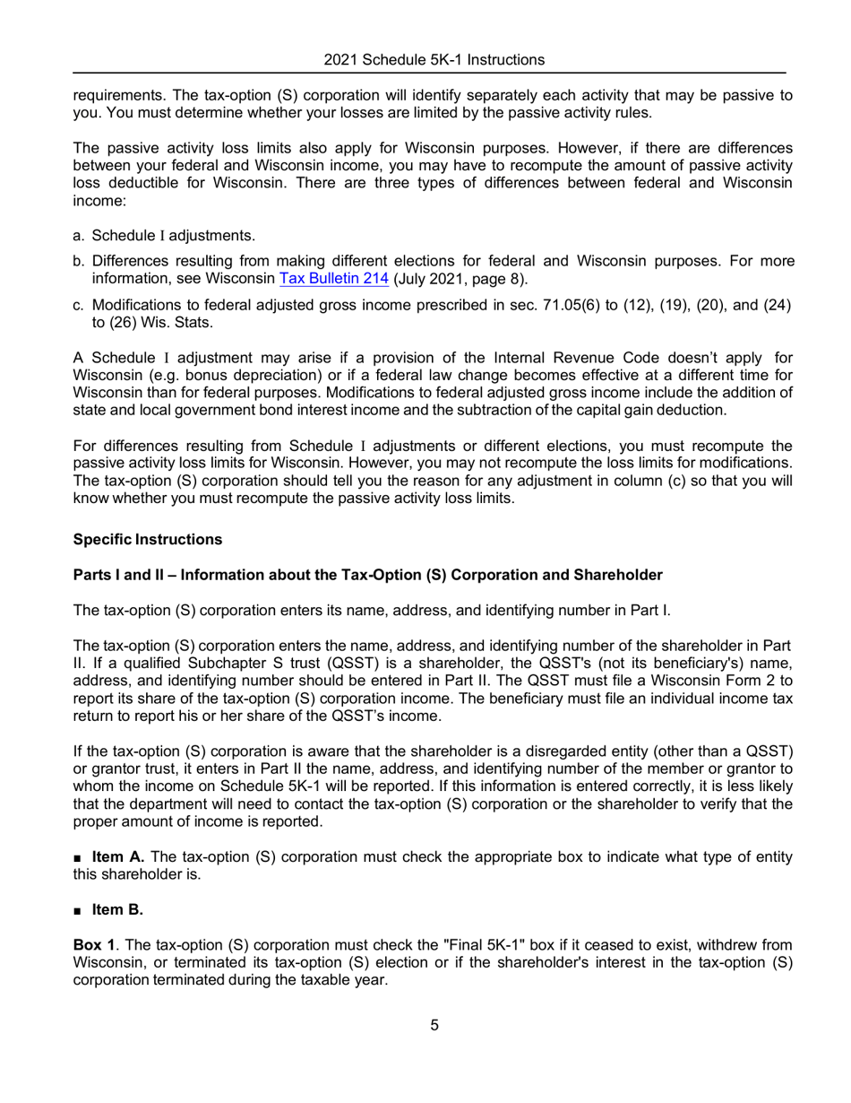 Instructions for Form IC-056 Schedule 5K-1 Tax-Option (S) Corporation Shareholders Share of Income, Deductions, Credits, Etc. - Wisconsin, Page 6