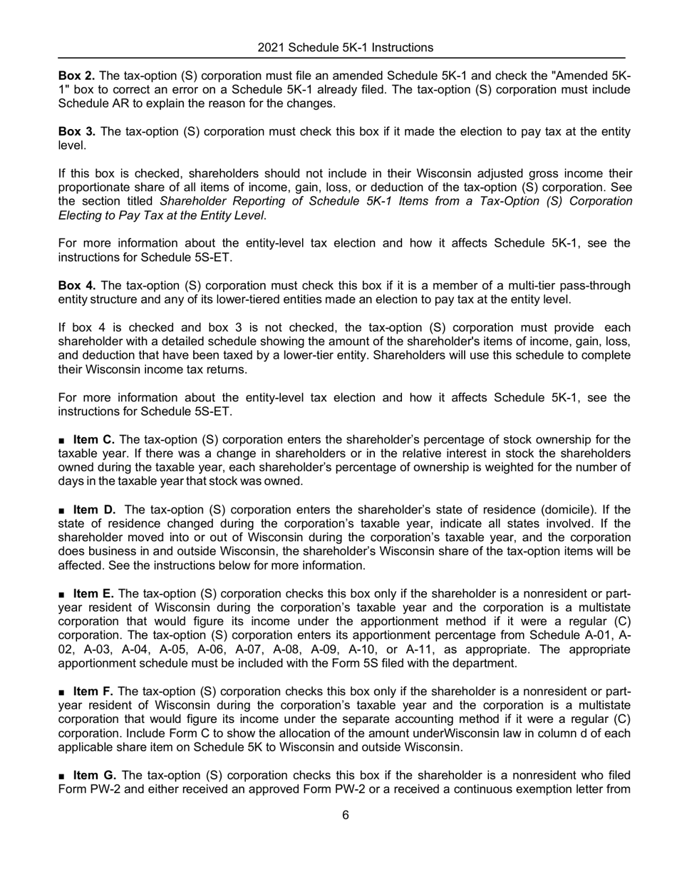 Instructions for Form IC-056 Schedule 5K-1 Tax-Option (S) Corporation Shareholders Share of Income, Deductions, Credits, Etc. - Wisconsin, Page 7