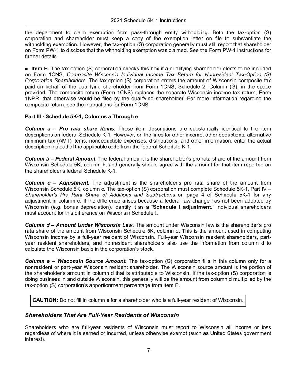 Instructions for Form IC-056 Schedule 5K-1 Tax-Option (S) Corporation Shareholders Share of Income, Deductions, Credits, Etc. - Wisconsin, Page 8