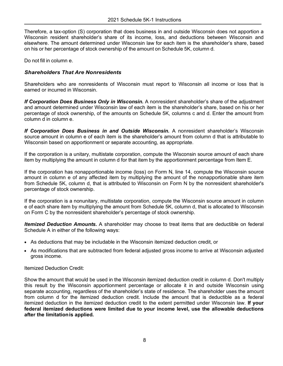 Instructions for Form IC-056 Schedule 5K-1 Tax-Option (S) Corporation Shareholders Share of Income, Deductions, Credits, Etc. - Wisconsin, Page 9