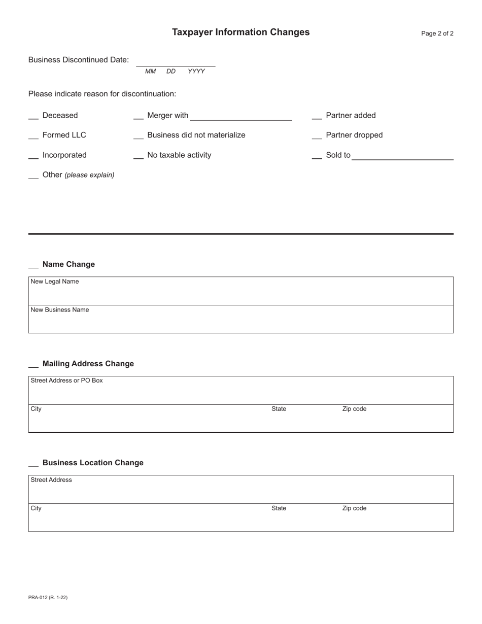 Form PRA-012 Premier Resort Area Tax Return - Wisconsin, Page 2