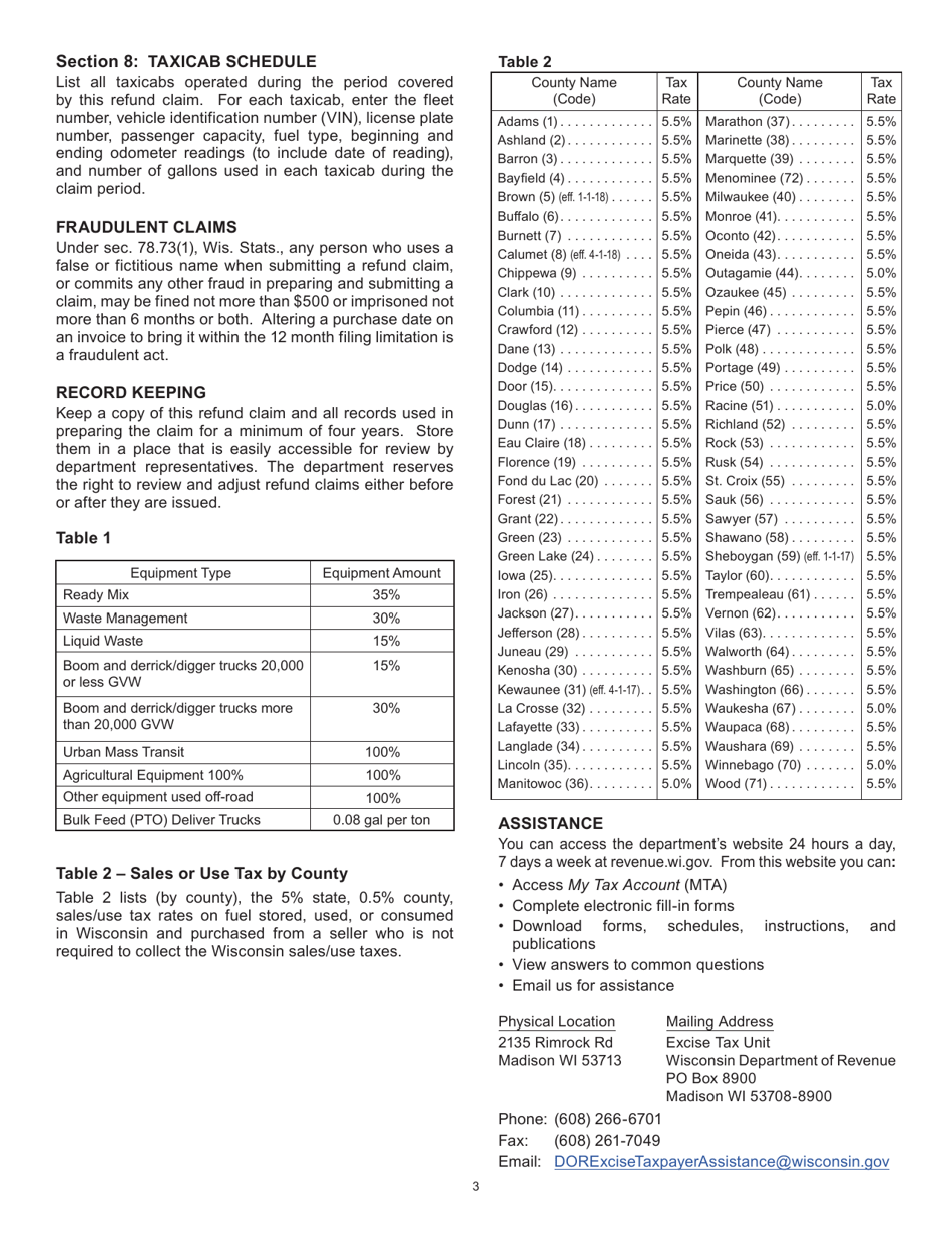 Instructions for Form MF-001 Fuel Tax Refund Claim - Wisconsin, Page 3