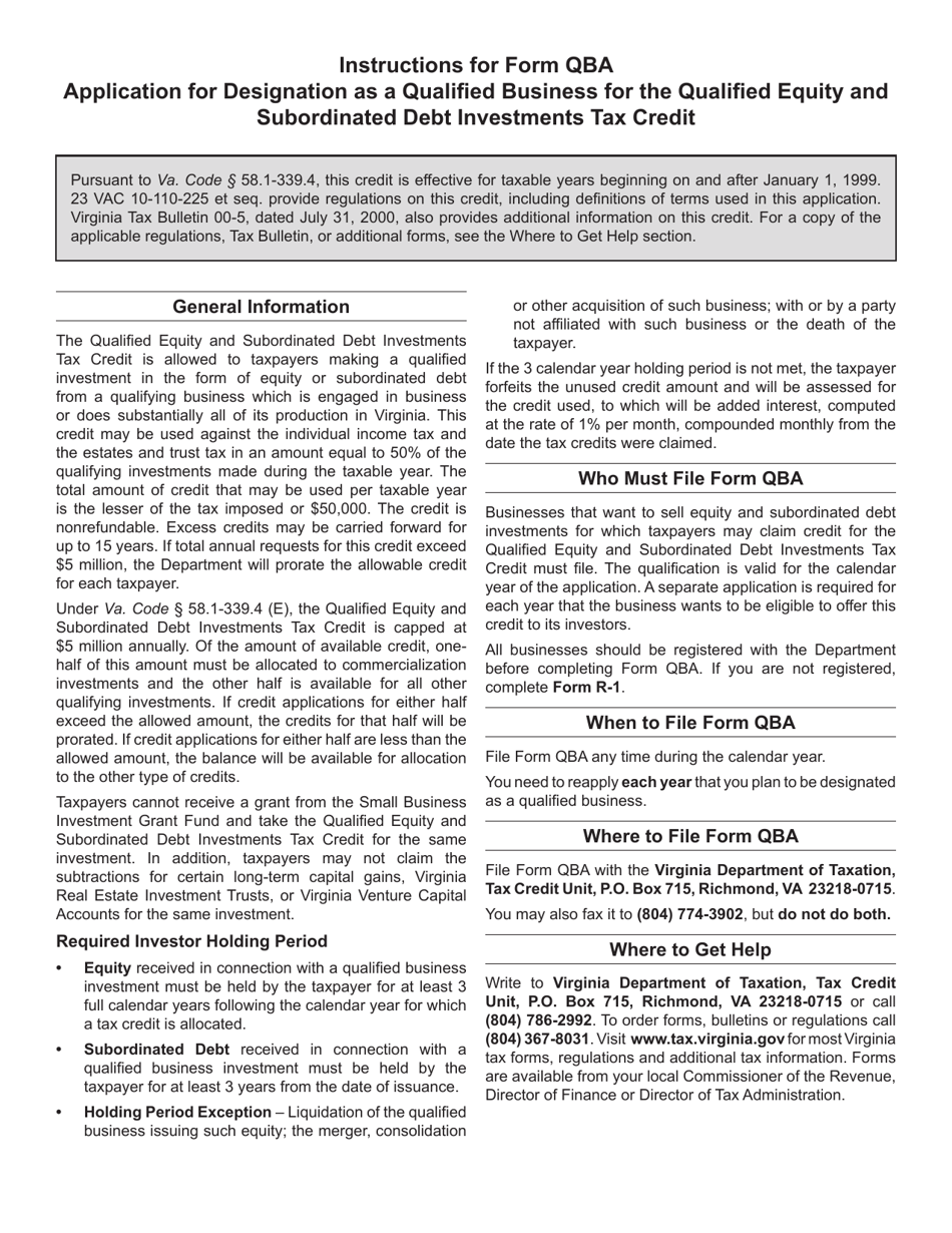 Form QBA Application for Designation as a Qualified Business for the Qualified Equity and Subordinated Debt Investments Tax Credit - Virginia, Page 3