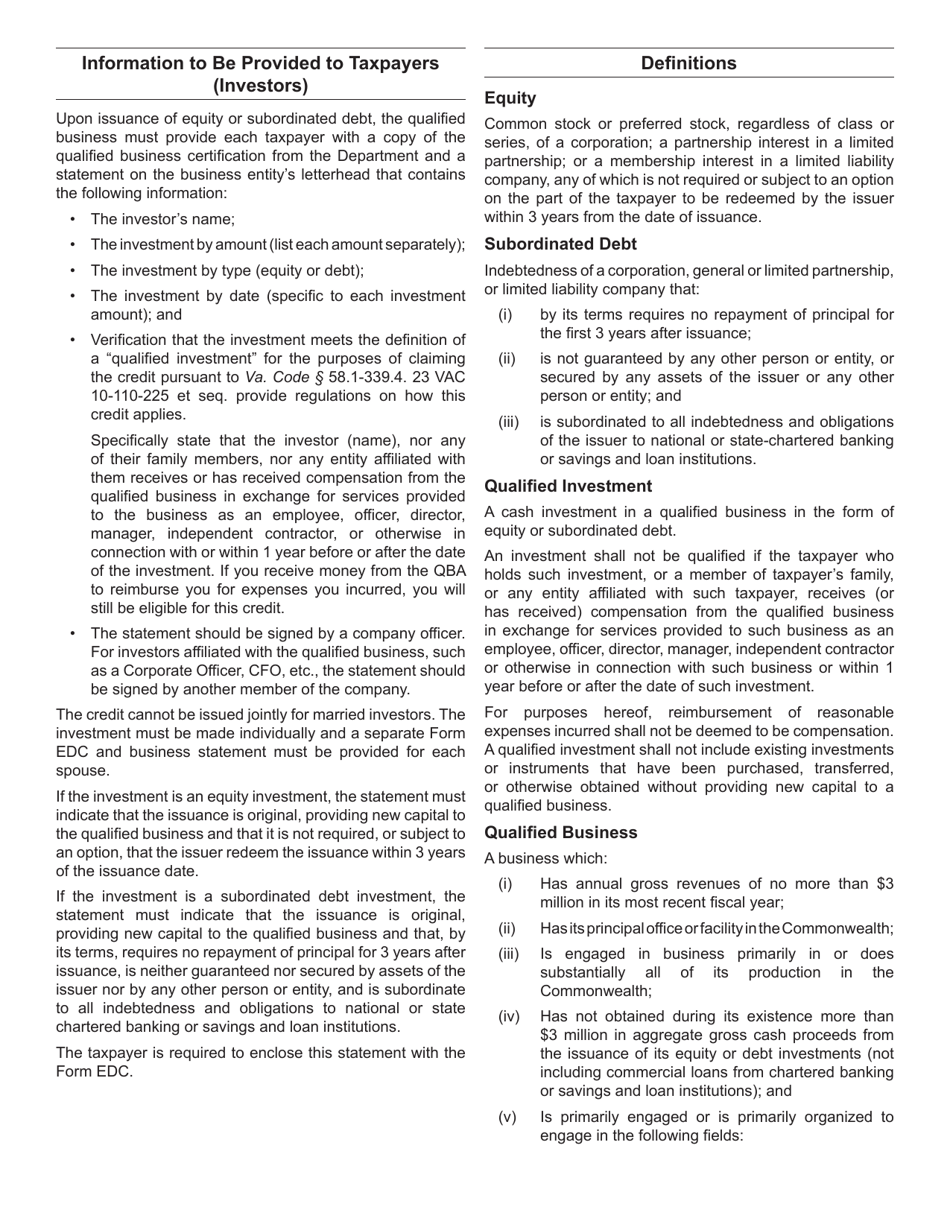 Form QBA Application for Designation as a Qualified Business for the Qualified Equity and Subordinated Debt Investments Tax Credit - Virginia, Page 4