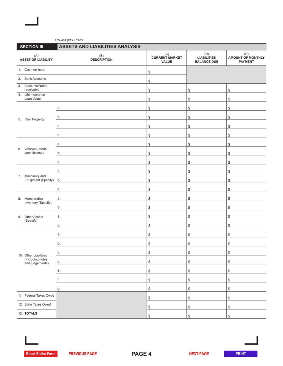 Form REV-484 Statement of Financial Condition for Businesses - Pennsylvania, Page 4