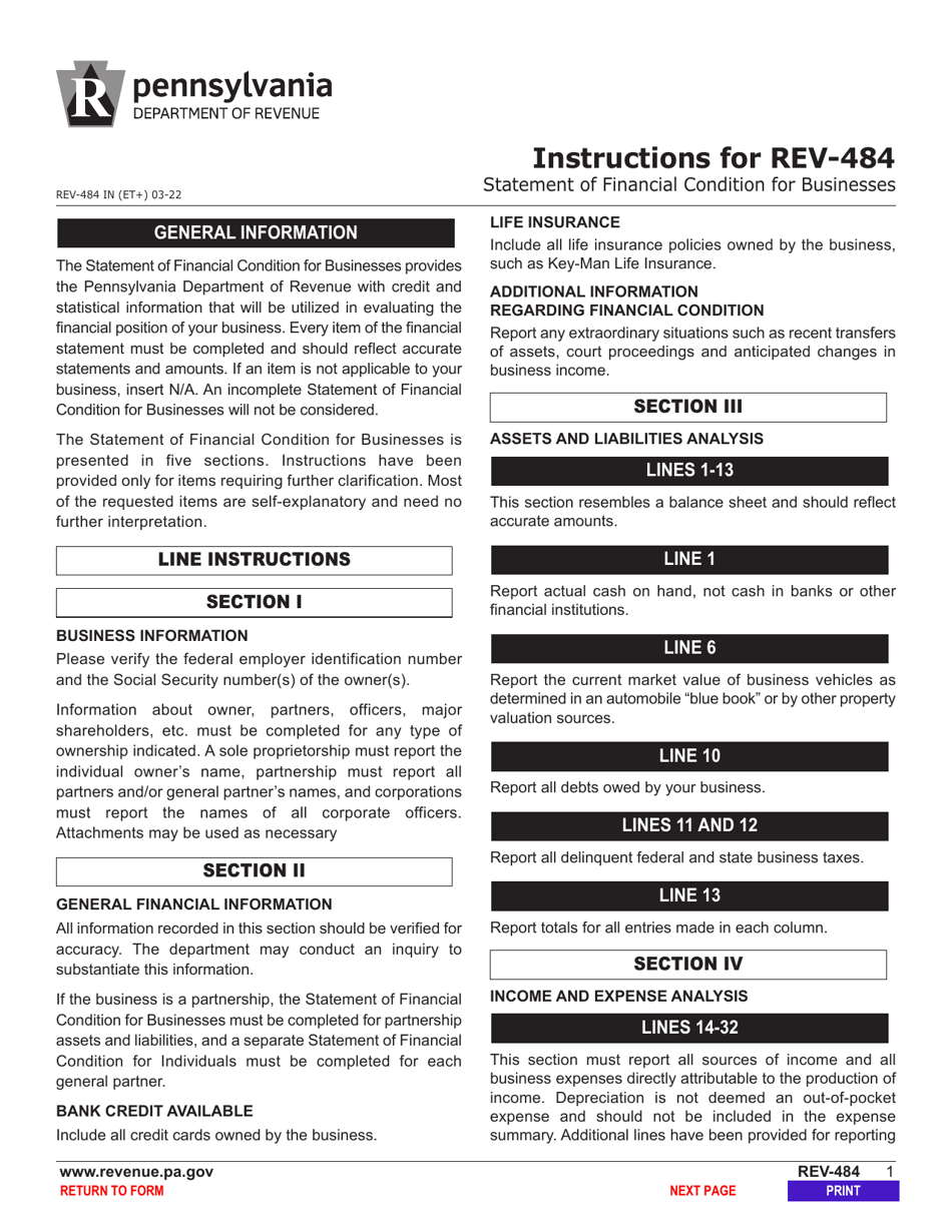 Form REV-484 Statement of Financial Condition for Businesses - Pennsylvania, Page 7