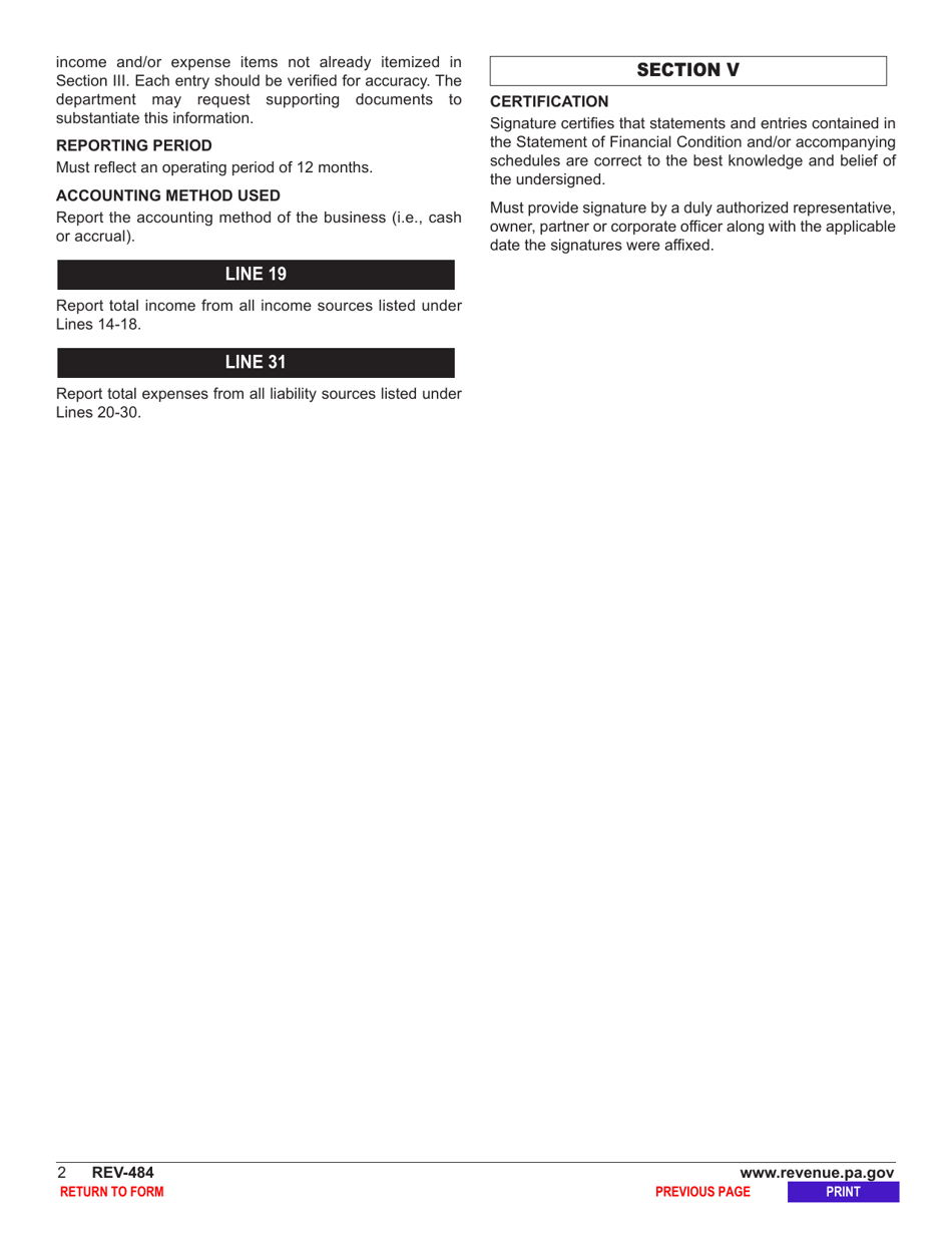 Form REV-484 Statement of Financial Condition for Businesses - Pennsylvania, Page 8