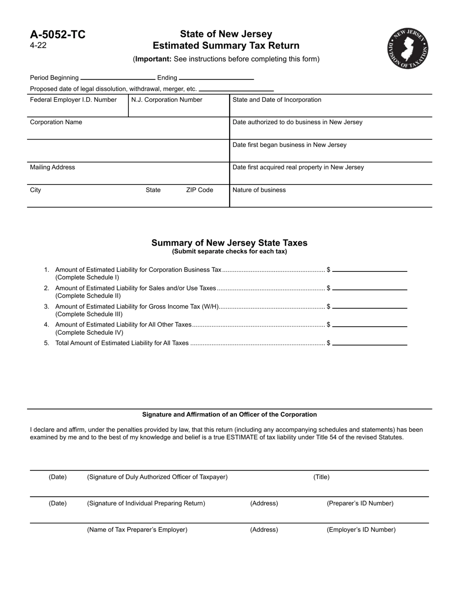 Form A5052TC Download Fillable PDF or Fill Online Estimated Summary