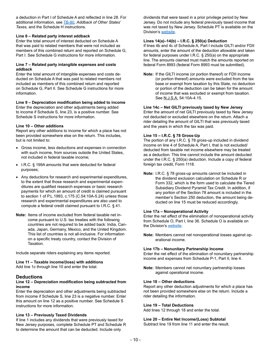 Instructions for Form CBT-100U New Jersey Corporation Business Tax Unitary Return - New Jersey, Page 11