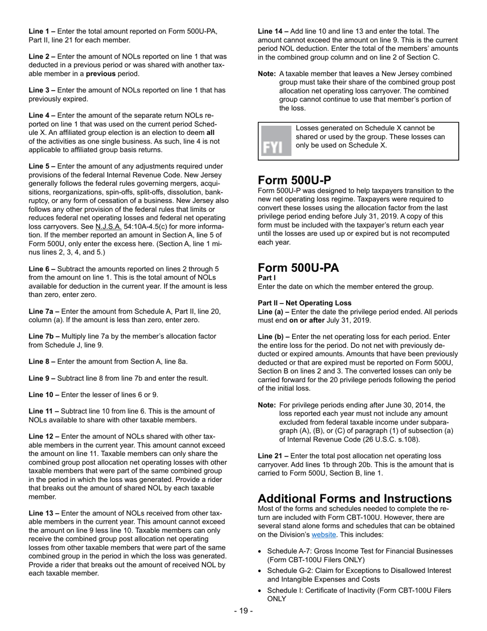 Instructions for Form CBT-100U New Jersey Corporation Business Tax Unitary Return - New Jersey, Page 20