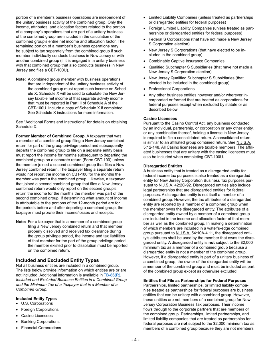 Instructions for Form CBT-100U New Jersey Corporation Business Tax Unitary Return - New Jersey, Page 5