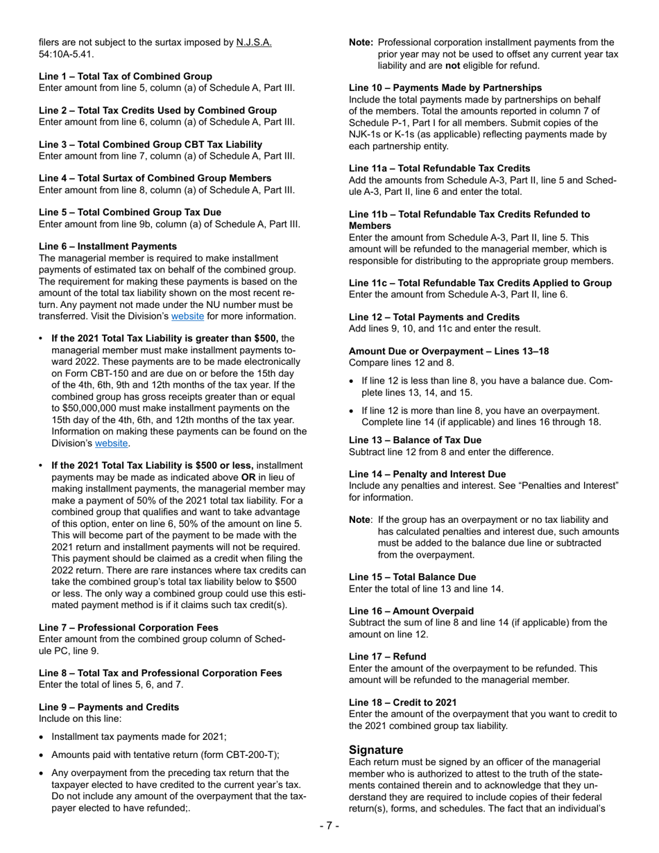 Instructions for Form CBT-100U New Jersey Corporation Business Tax Unitary Return - New Jersey, Page 8
