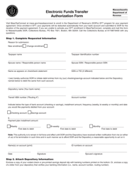 Document preview: Electronic Funds Transfer Authorization Form - Massachusetts