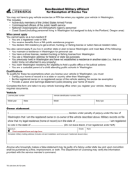 Document preview: Form TD-420-044 Non-resident Military Affidavit for Exemption of Excise Tax - Washington