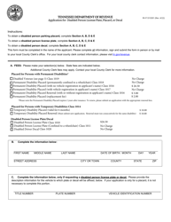 Form RV-F1310301 Application for Disabled Person License Plate, Placard, or Decal - Tennessee
