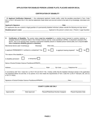 Form RV-F1310301 Application for Disabled Person License Plate, Placard, or Decal - Tennessee, Page 2