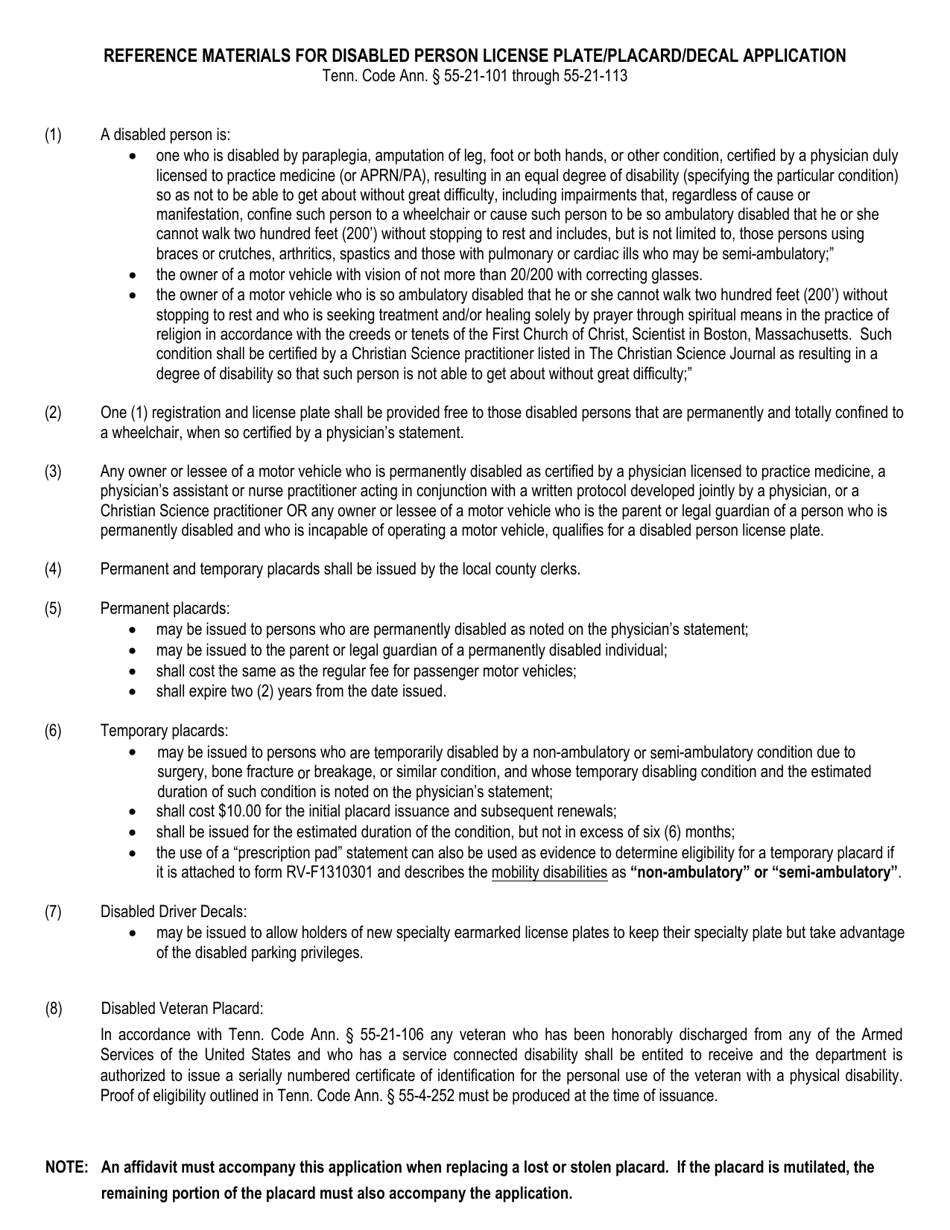 Form RV-F1310301 Application for Disabled Person License Plate, Placard, or Decal - Tennessee, Page 3
