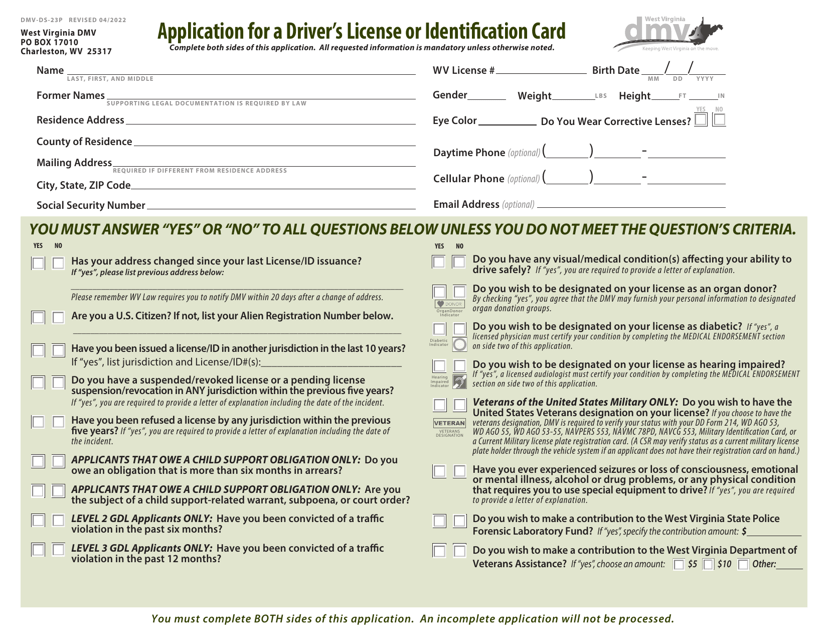Form DMV-DS-23P  Printable Pdf