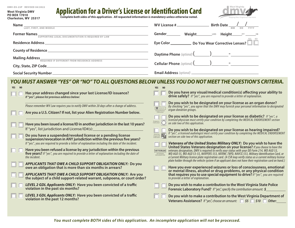 Form DMV-DS-23P Download Fillable PDF Or Fill Online Application For A ...