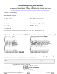 Document preview: NA Form 14115 Independent Researcher Listing Application