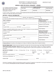 CBP Form 339V Annual User Fee Decal Request - Vessel