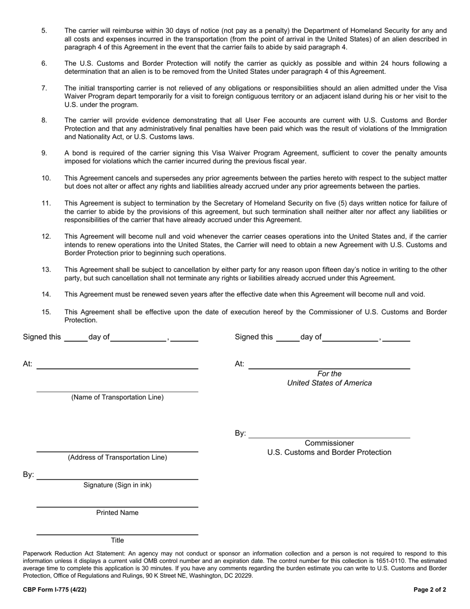 Cbp Form I-775 Download Fillable Pdf Or Fill Online Visa Waiver Program 