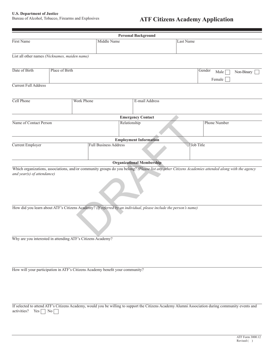 ATF Form 3000.12 ATF Citizens Academy Application - Draft, Page 1