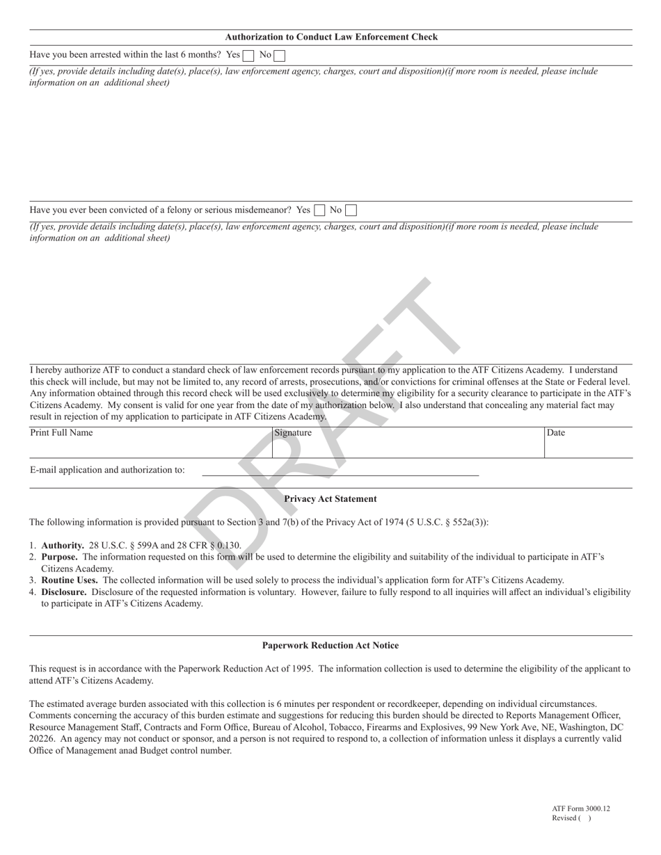 ATF Form 3000.12 ATF Citizens Academy Application - Draft, Page 2