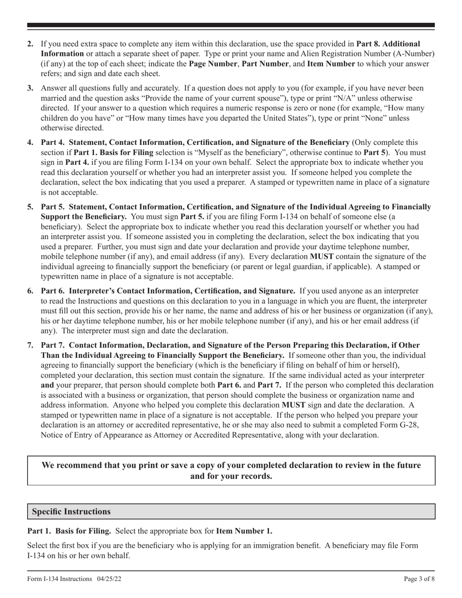 Download Instructions For USCIS Form I-134 Declaration Of Financial ...