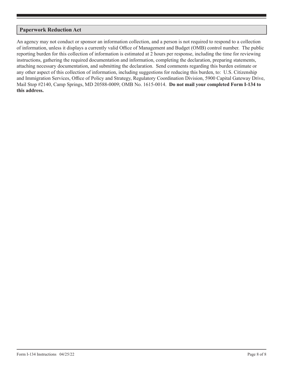 Instructions for USCIS Form I-134 Declaration of Financial Support, Page 8