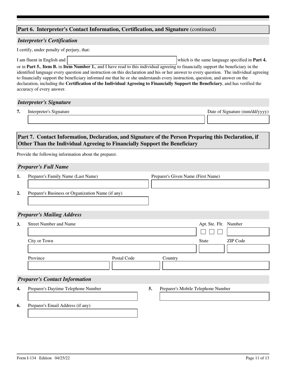 USCIS Form I-134 Declaration of Financial Support, Page 11