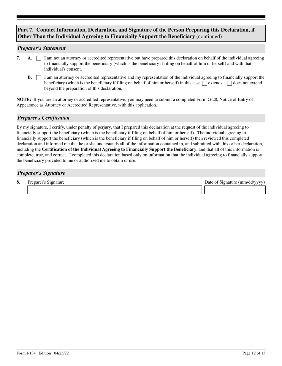 USCIS Form I-134 Declaration of Financial Support, Page 12