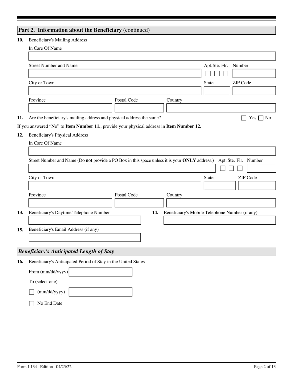 USCIS Form I-134 Download Fillable PDF Or Fill Online Declaration Of ...